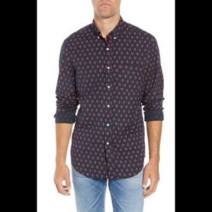 J CREW Slim Stretch Secret Wash Floral Sport Shirt‎ In Navy